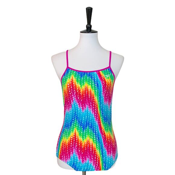 Speedo Rainbow One Piece Swimsuit Racer Back Size 16 Girls - Picture 1 of 4